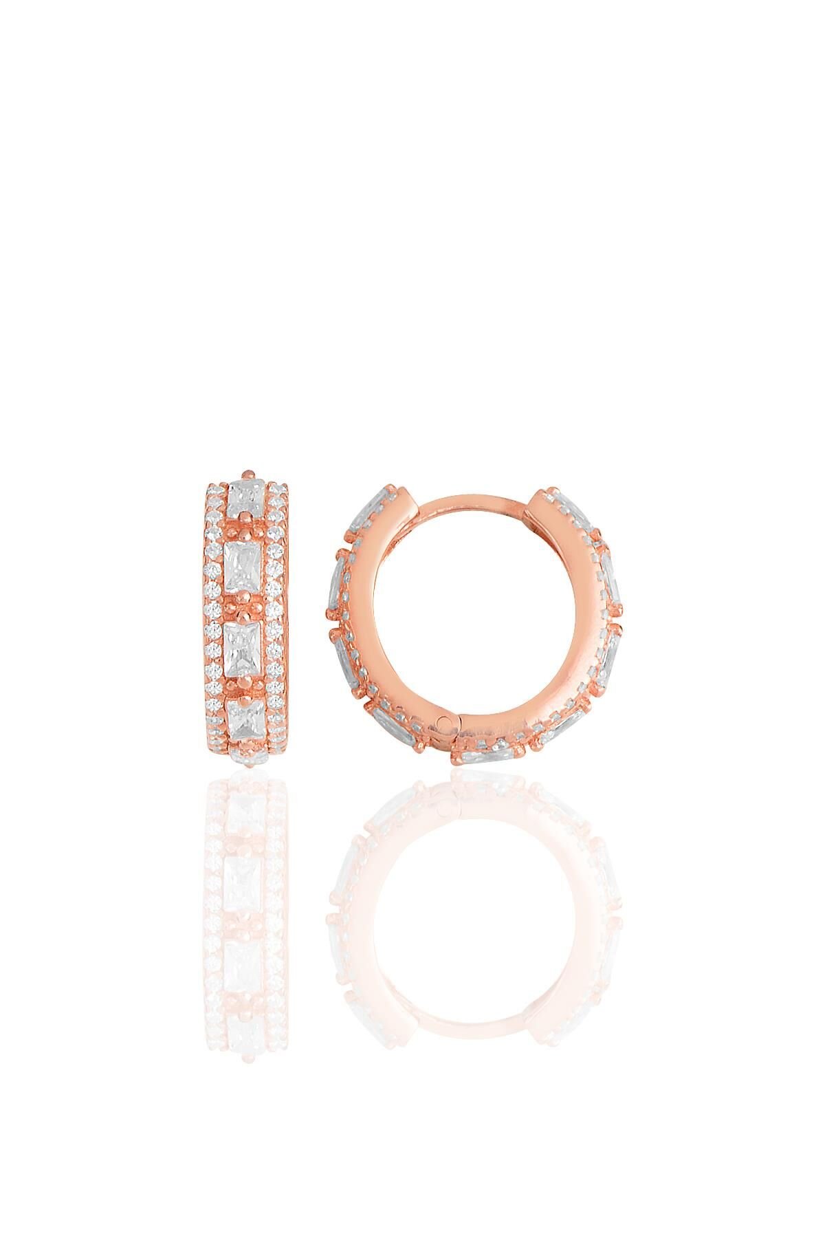 Gümüş rose  baget kesim zirkon taşlı  halka küpe SGTL11485ROSE