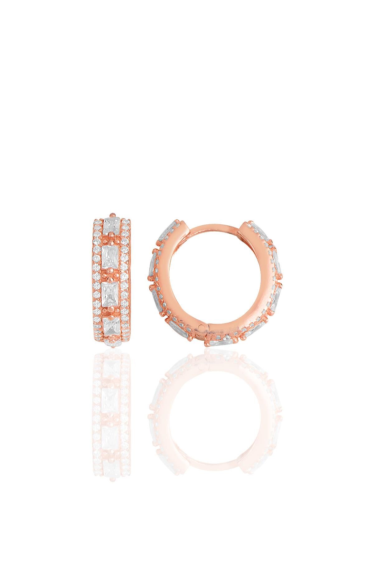 Gümüş rose  baget kesim zirkon taşlı  halka küpe SGTL11485ROSE