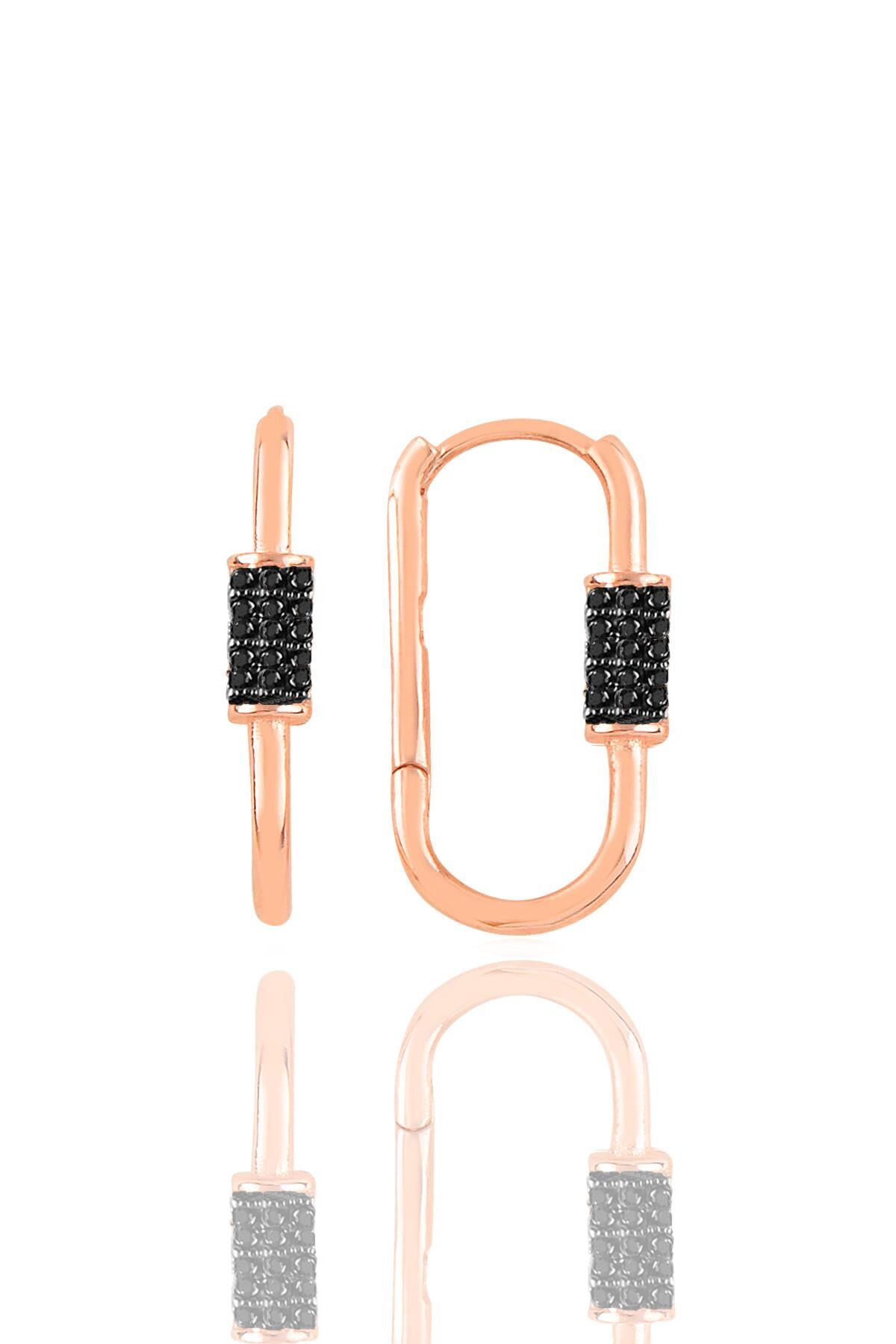 Gümüş rose oniks taşlı tasarım küpe SGTL10883SIYAH