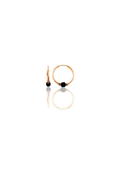 Gümüş rose 12 mm mini siyah taşlı halka küpe SGTL11284ROSE
