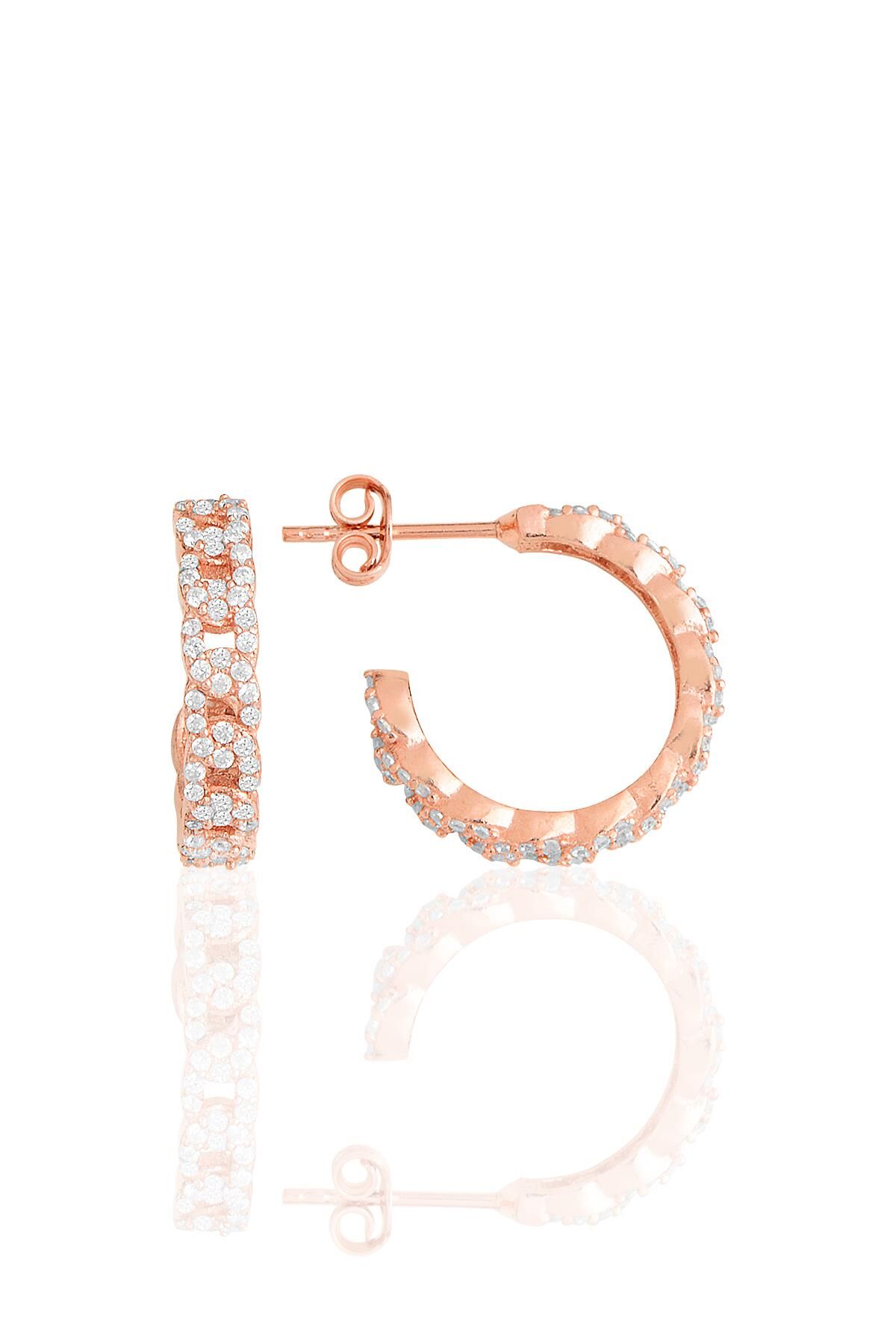 Gümüş rose zirkon taşlı zincir modeli halka küpe SGTL11484ROSE