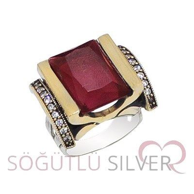 kök yakut ve zirkon taşlı otantik yüzük yuzuk8076