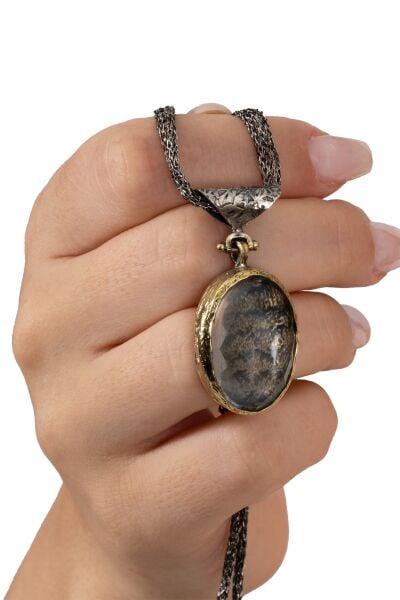 925 ayar gümüş kolye kuvars taşlı Ayetel Kürsi yazılı otantik kolye SGTL13140