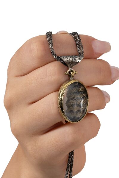 925 ayar gümüş kolye kuvars taşlı Ayetel Kürsi yazılı otantik kolye SGTL13140