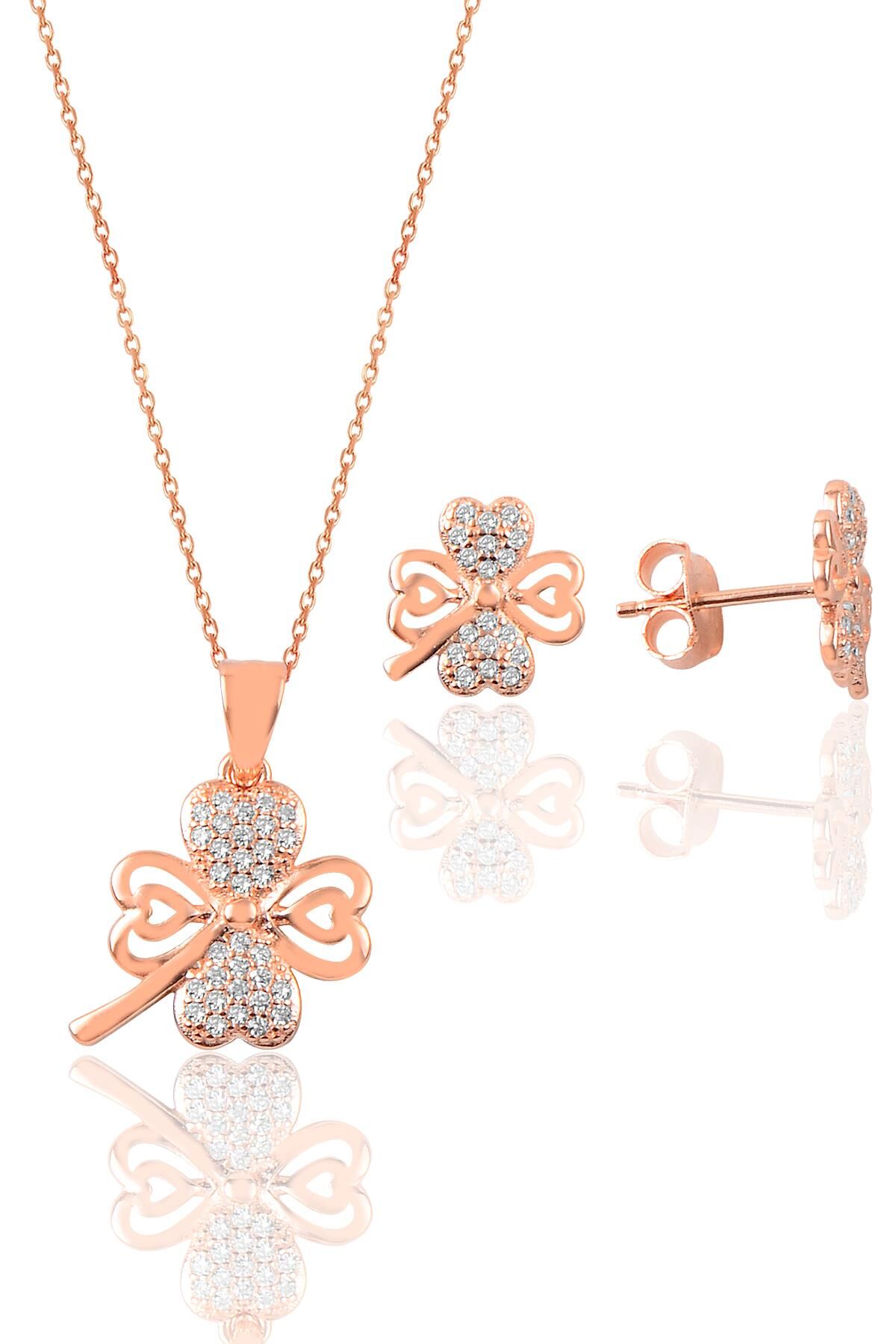 Gümüş  rose yonca modeli ikili set SGTL9088
