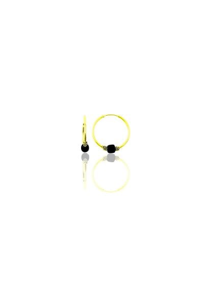 Gümüş altın yaldızlı 12 mm mini  siyah taşlı halka küpe SGTL11284GOLD