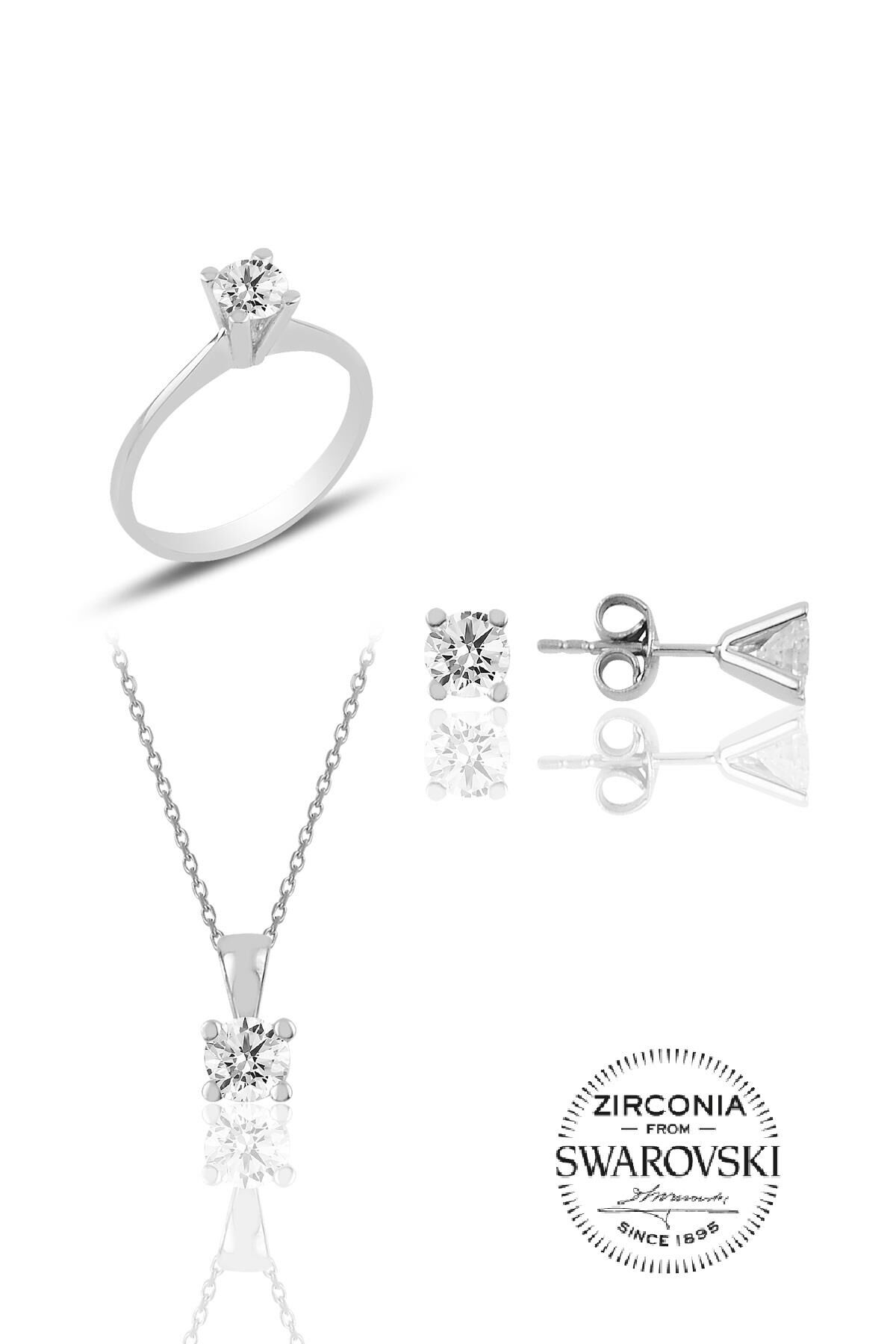 Gümüş Swarovski tek taş modeli üçlü set SGTL20503