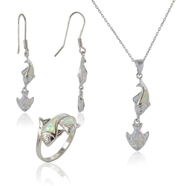 opal taşlı balıklı üçlü set SGTL4216