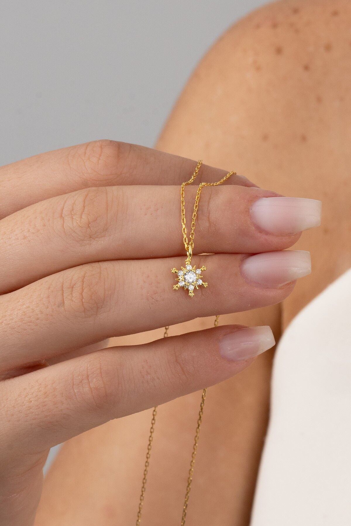 925 ayar gümüş kolye altın yaldızlı zirkon taşlı kar kristali kolye SGTL13147GOLD