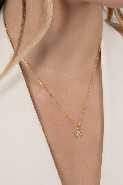 925 ayar gümüş kolye altın yaldızlı zirkon taşlı kar kristali kolye SGTL13147GOLD