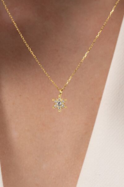 925 ayar gümüş kolye altın yaldızlı zirkon taşlı kar kristali kolye SGTL13147GOLD