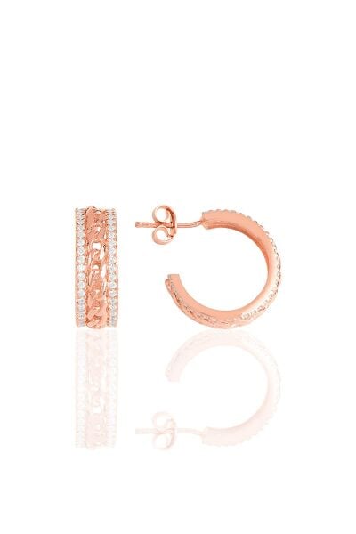 Gümüş rose zirkon taşlı örgü modeli halka küpe SGTL11483BEYAZ