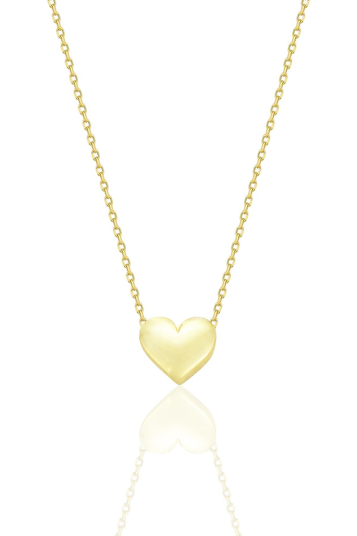 Gümüş altın yaldızlı bombeli zamansız kalp kolye SGTL12675GOLD