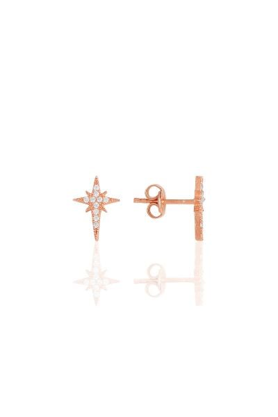 Gümüş rose  zirkon taşlı kutup yıldızı küpe SGTL11482ROSE