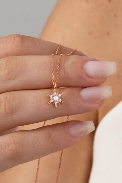 925 ayar gümüş kolye rose zirkon taşlı kar kristali kolye SGTL13147ROSE
