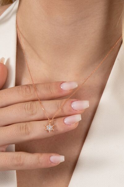 925 ayar gümüş kolye rose zirkon taşlı kar kristali kolye SGTL13147ROSE