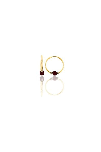 Gümüş altın yaldızlı 12 mm mini  mercan renkli  halka küpe SGTL11283GOLD