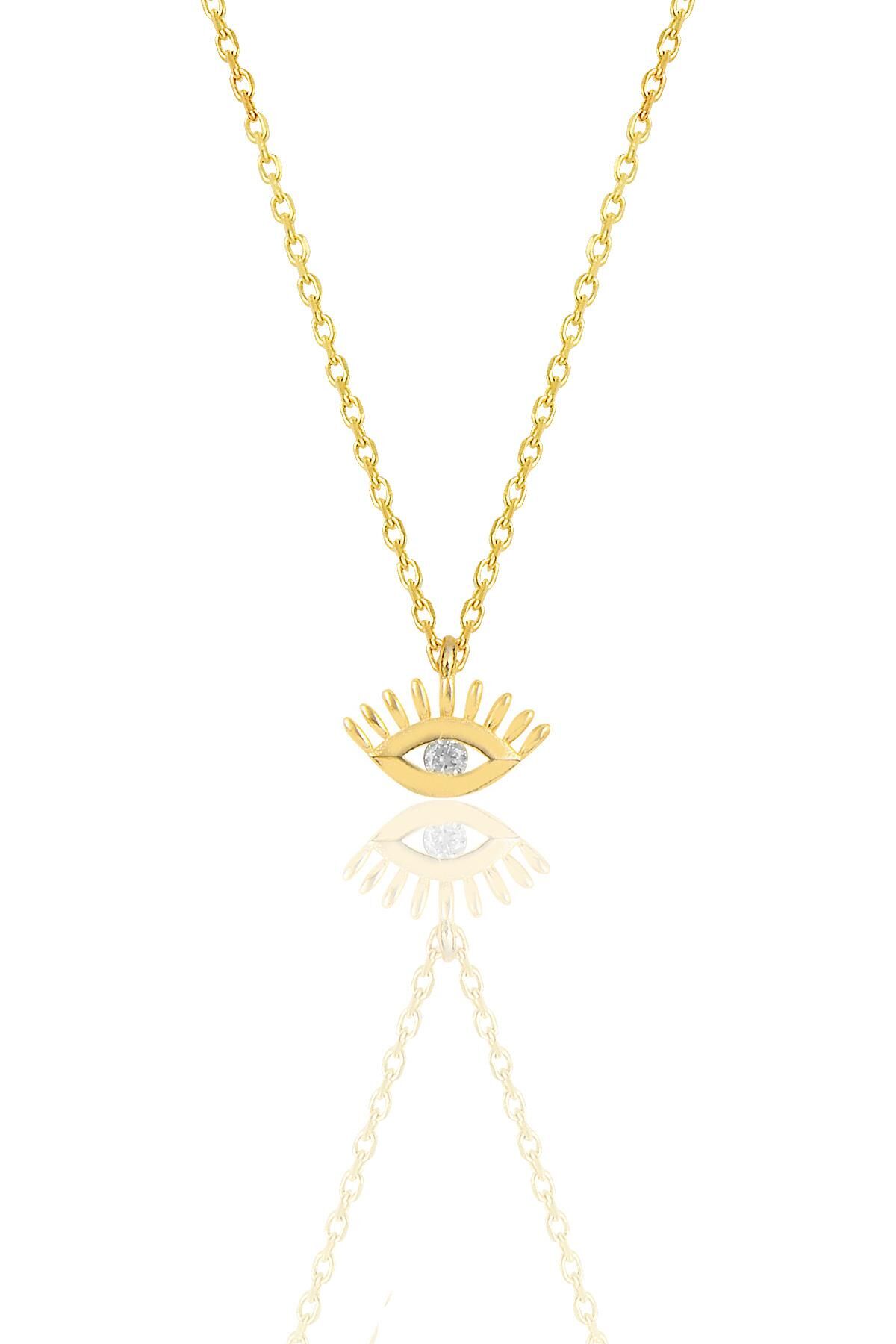 Gümüş altın yaldızlı zirkon taşlı kirpikli göz kolye SGTL12117GOLD