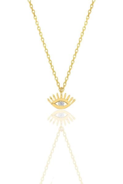 Gümüş altın yaldızlı zirkon taşlı kirpikli göz kolye SGTL12117GOLD