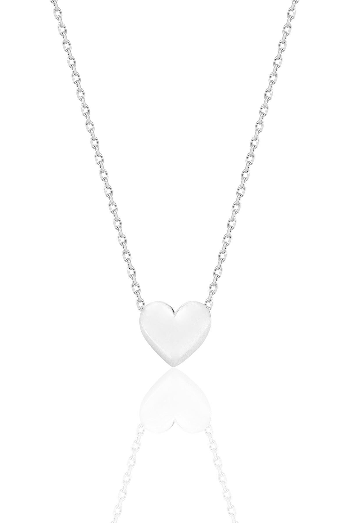 Gümüş rodyumlu bombeli zamansız kalp kolye SGTL12675RODAJ