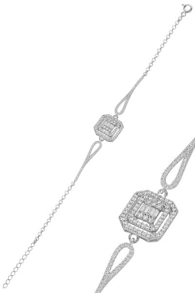 Gümüş rodyumlu pırlanta montürlü  taşlı baget bileklik SGTL11907RODAJ