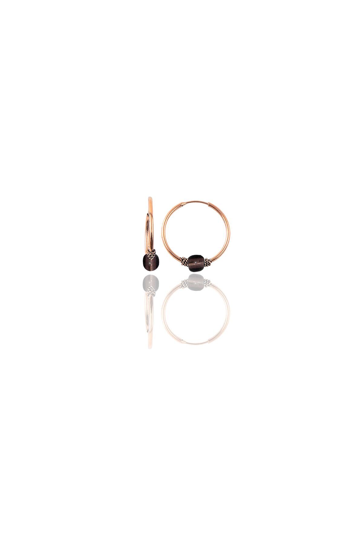 Gümüş rose 12 mm mini  açık kahverengi taşlı halka küpe SGTL11282ROSE