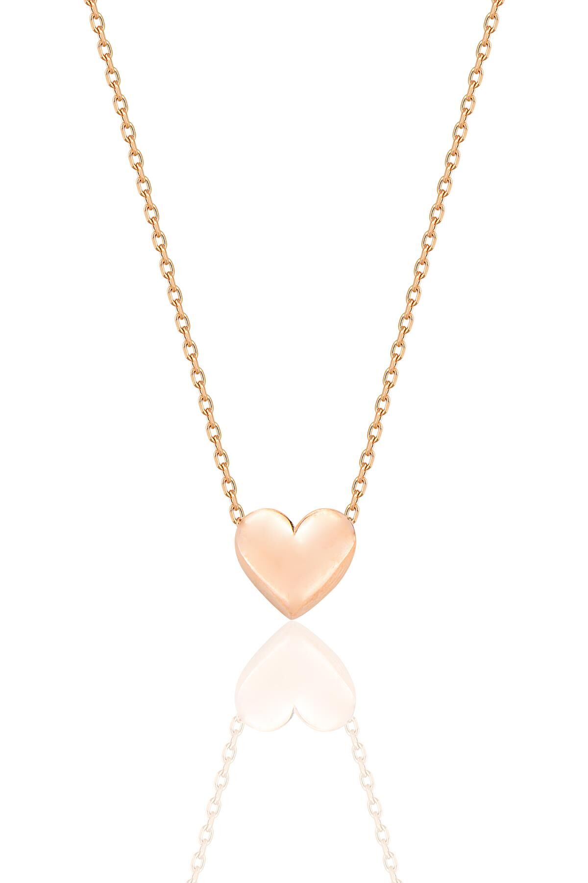 Gümüş rose bombeli zamansız kalp kolye SGTL12675ROSE