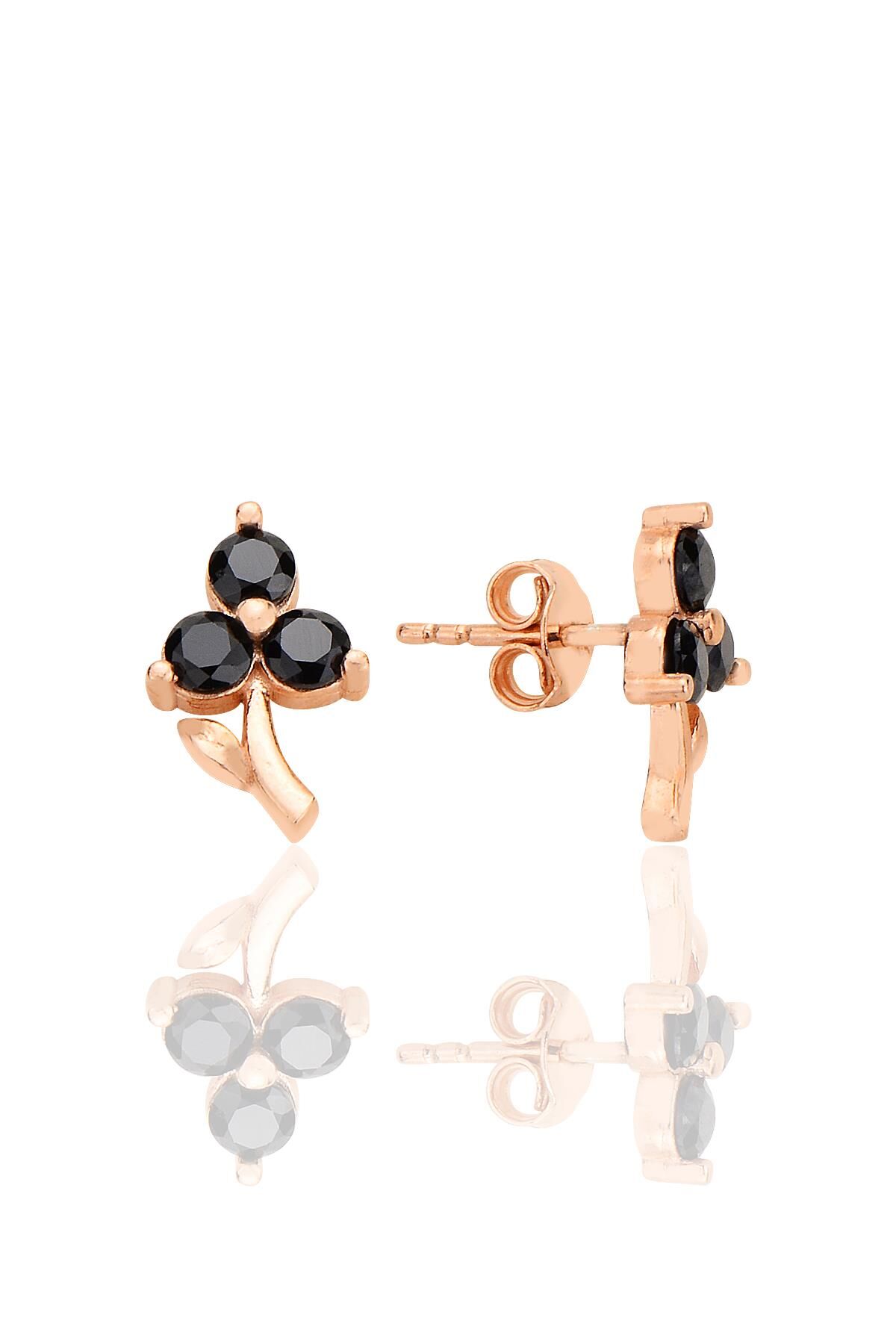 Gümüş rose onix taşlı aşkın çiçeği küpe SGTL12624SIYAH