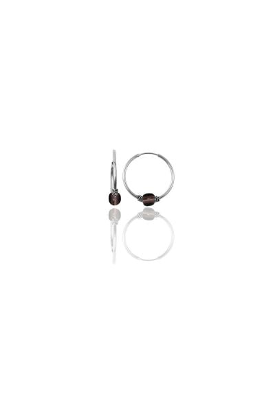 Gümüş 12 mm mini  açık kahverengi taşlı halka küpe SGTL11282RODAJ