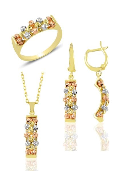 Gümüş altın yaldızlı, rodaj ve rose renkli dorissa dorica üçlü set SGTL11342SET