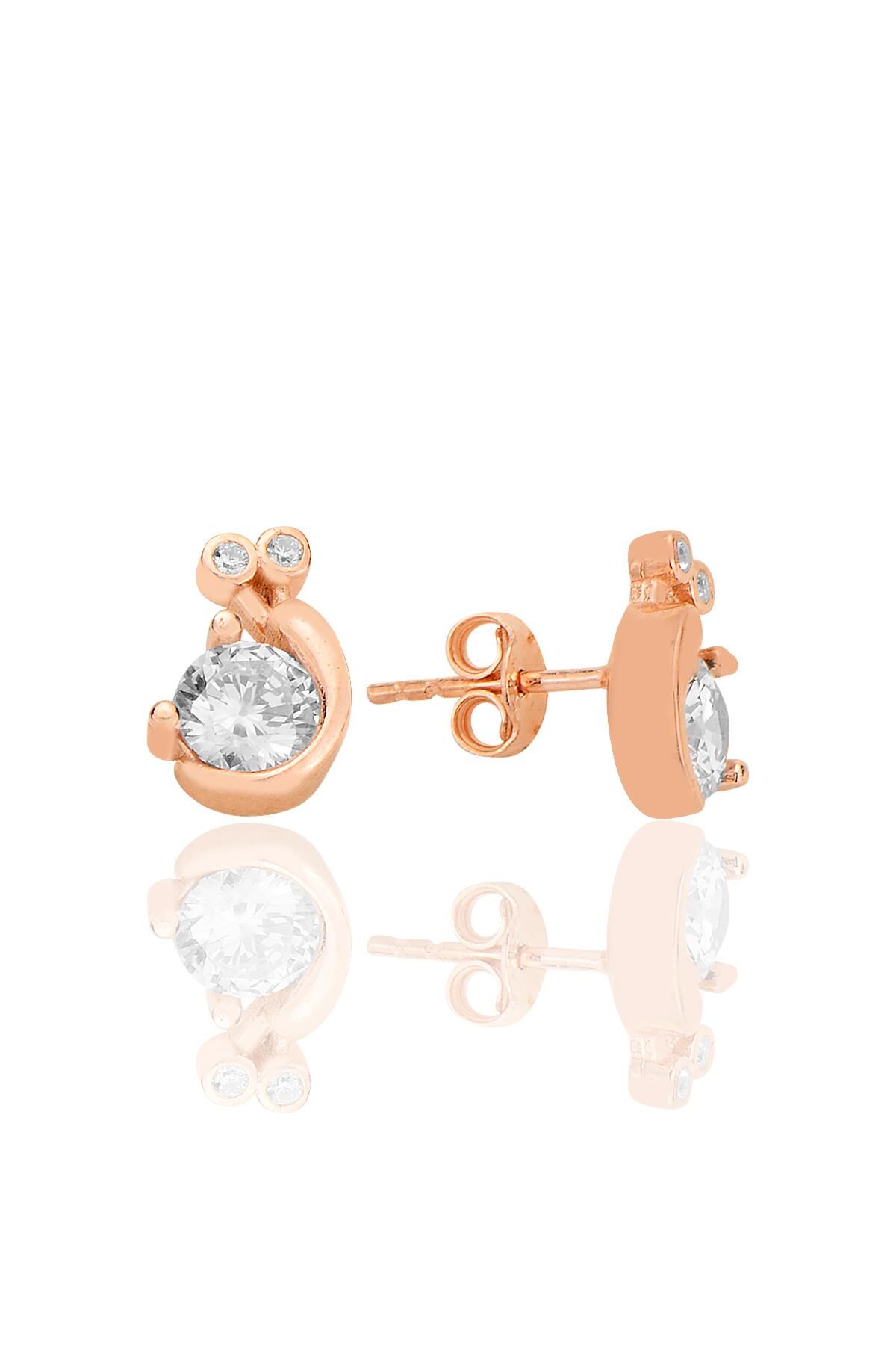 Gümüş rose zirkon taşlı doğanın ışıltısı salyangoz küpe SGTL12625ROSE