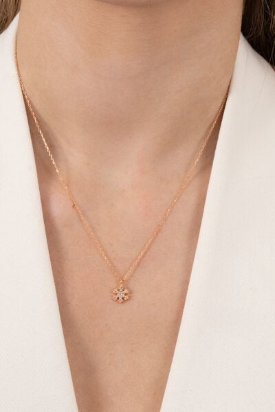 925 ayar gümüş kolye rose  zirkon taşlı kar tanesi kolye SGTL13148ROSE