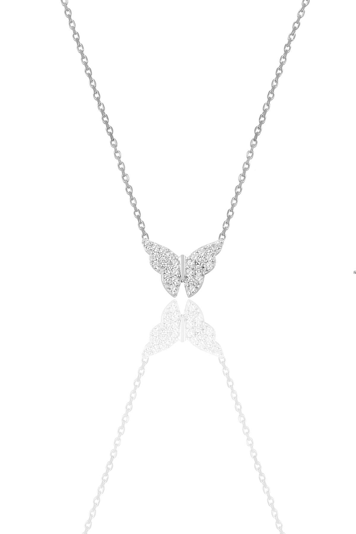 Gümüş rodyumlu zirkon taşlı kelebek kolye SGTL10505RODAJ