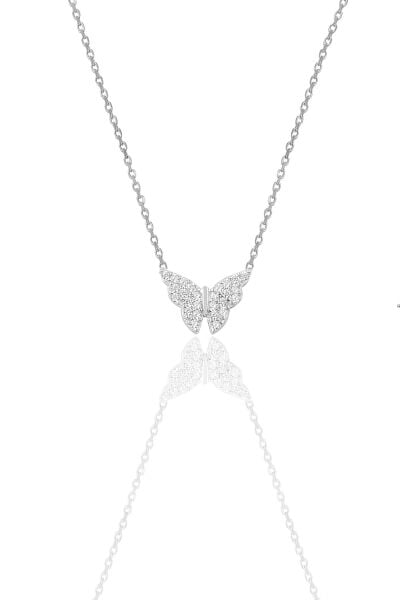 Gümüş rodyumlu zirkon taşlı kelebek kolye SGTL10505RODAJ