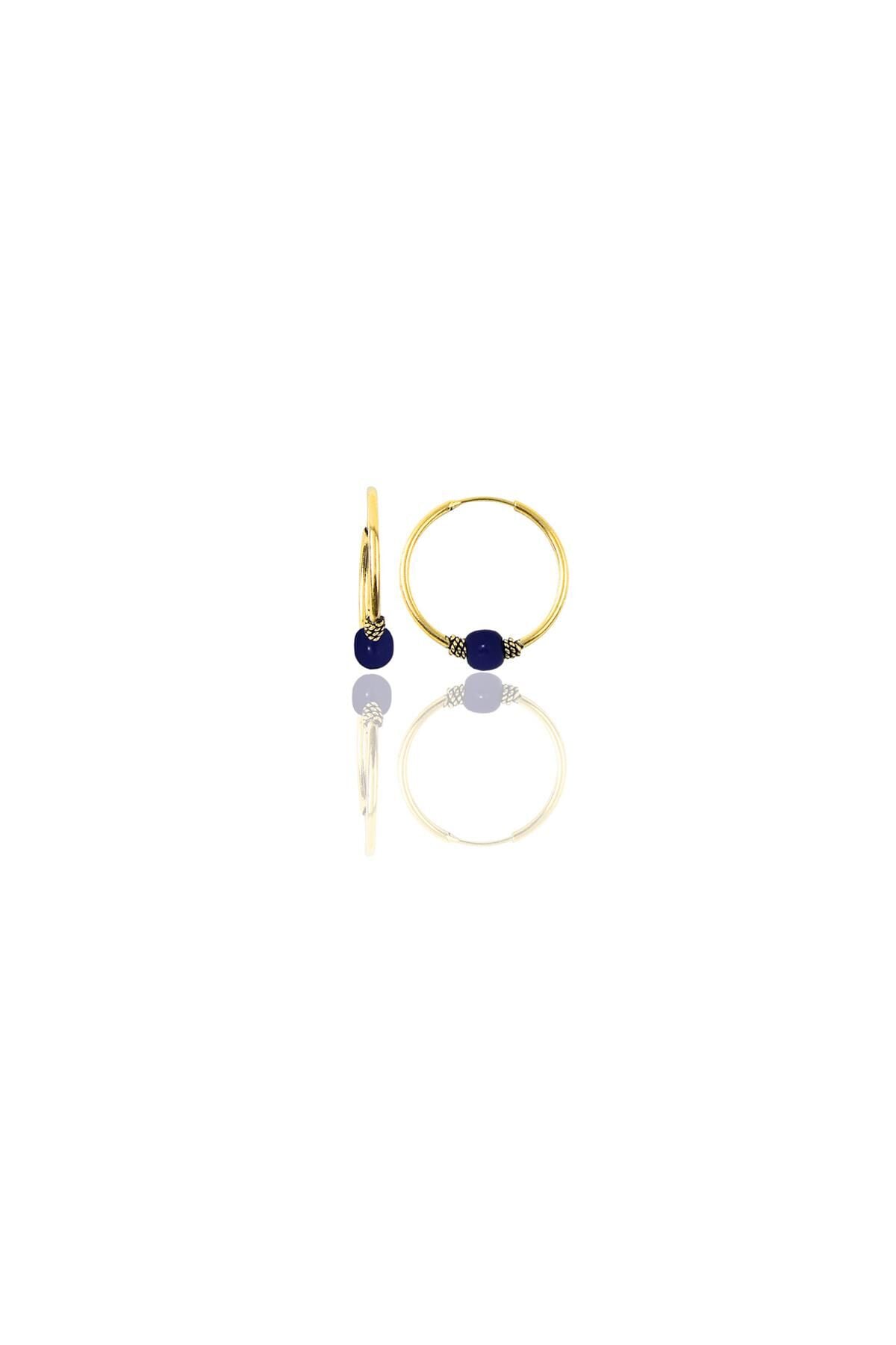 Gümüş altın yaldızlı 12 mm mini çivit mavisi halka küpe SGTL11281GOLD