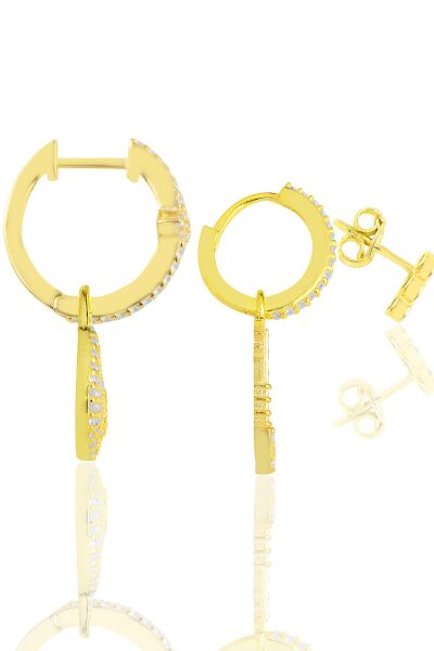 Gümüş altın yaldızlı zirkon taşlı kilit kombin küpe SGTL11904GOLD