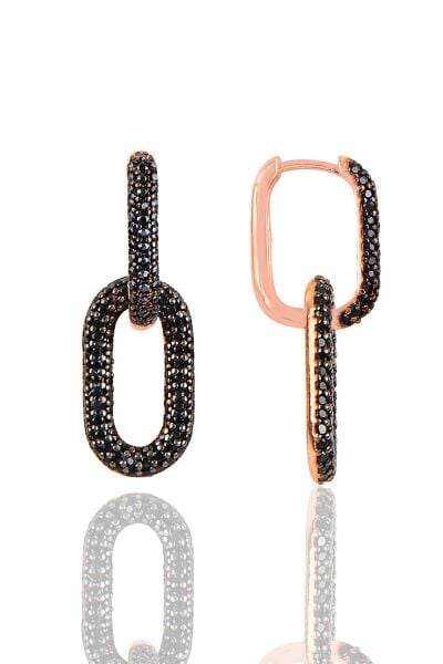 Gümüş rose siyah taşlı sallantılı trend küpe SGTL12113SIYAH