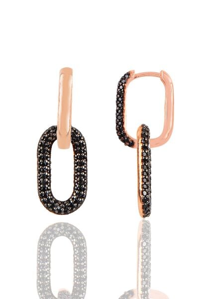 Gümüş rose siyah taşlı sallantılı trend küpe SGTL12113SIYAH