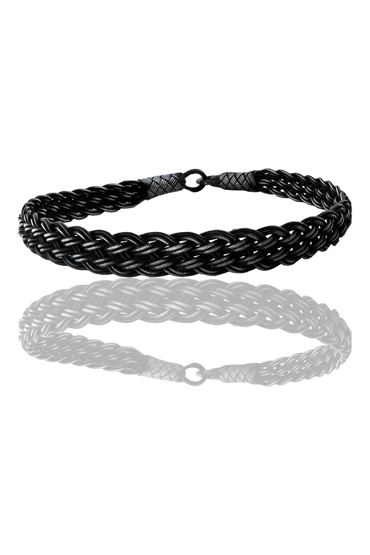 Gümüş tamamen el işçiliği kazaziye işlemeli örgülü erkek bileklik SGTL11992