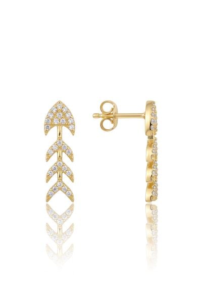 925 Ayar Gümüş Altın Kaplama Zirkon Taşlı Balık Kılçığı Kadın Küpe SGTL13573GOLD