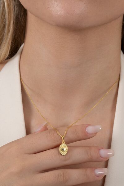 Gümüş altın yaldızlı güneş kabartmalı antik para kolye SGTL12676GUNES