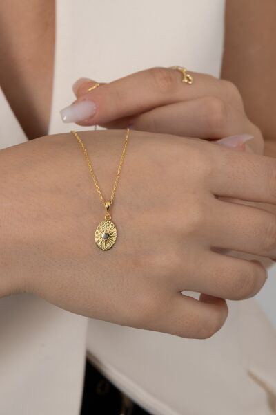 Gümüş altın yaldızlı güneş kabartmalı antik para kolye SGTL12676GUNES