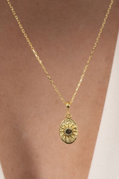Gümüş altın yaldızlı güneş kabartmalı antik para kolye SGTL12676GUNES