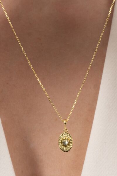 Gümüş altın yaldızlı güneş kabartmalı antik para kolye SGTL12676GUNES