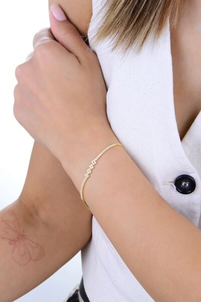 Gümüş altın yaldızlı pırlanta modeli zirkon taşlı modern ışıltı su yolu bileklik SGTL12906GOLD