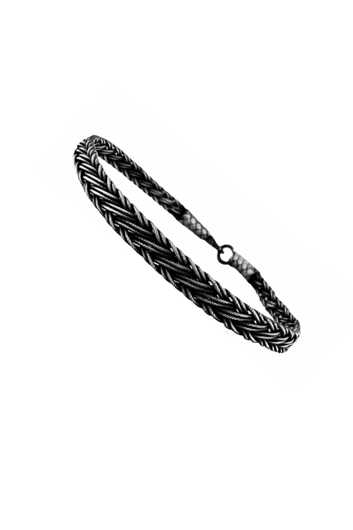 Gümüş tamamen el işçiliği kazaziye işlemeli örgülü erkek bileklik SGTL11985