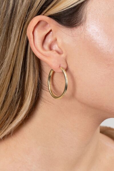 925 ayar gümüş küpe altın yaldızlı büyük boy halka küpe SGTL13150GOLD