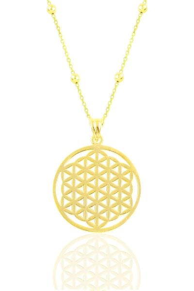 Gümüş altın yaldızlı  top top zincirli yaşam çiçeği kolye SGTL10755 Gold - 45 cm