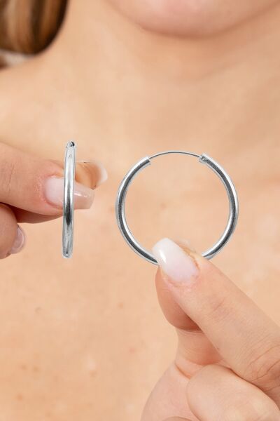 925 ayar gümüş küpe rodyumlu büyük boy halka küpe SGTL13150RODAJ