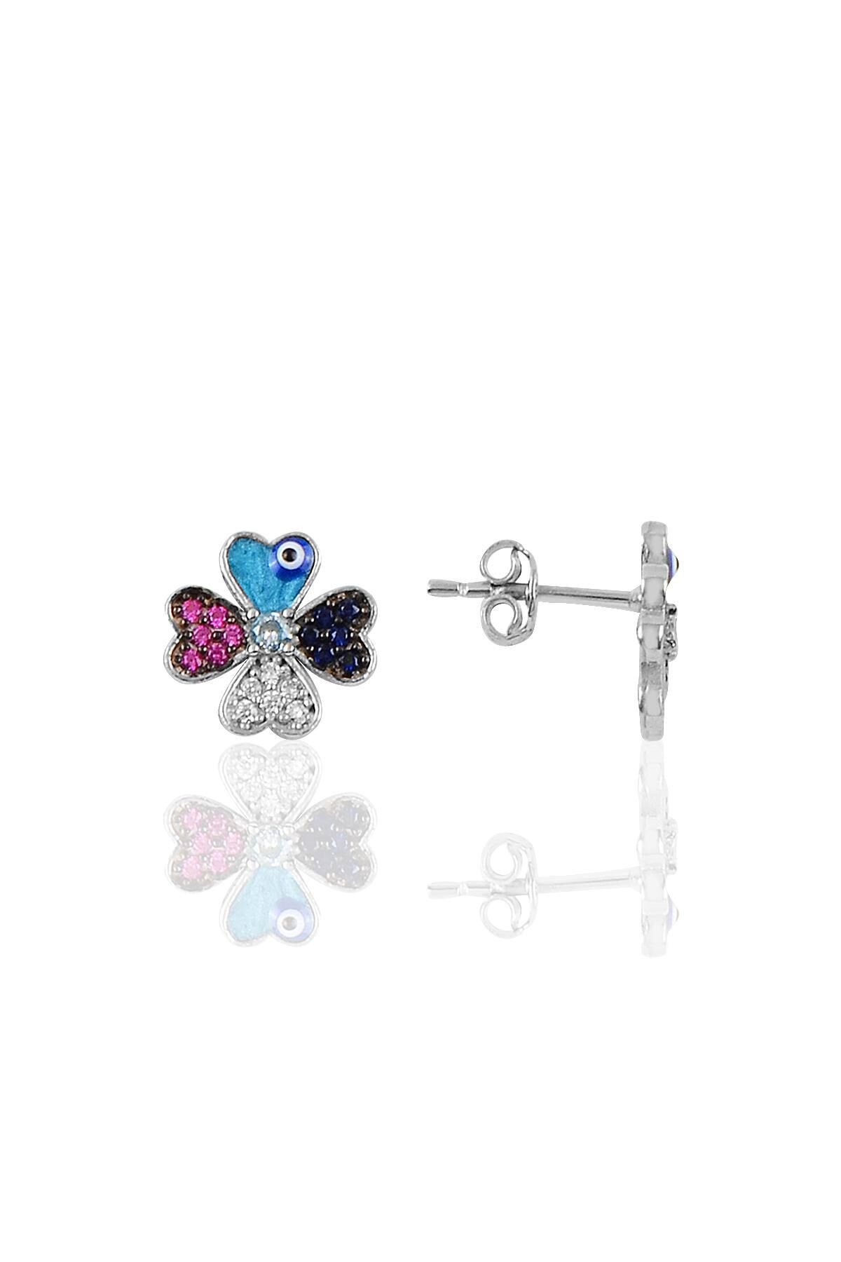 Gümüş rodyumlu mineli yonca küpe SGTL9432RDJ